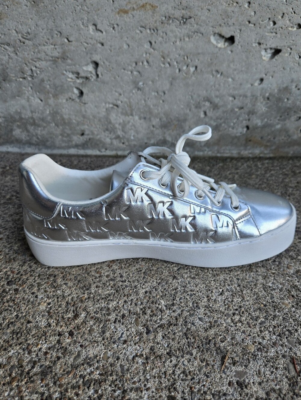 Michael Kors Silver Embossed Logo Sneakers - Picture 4 of 10